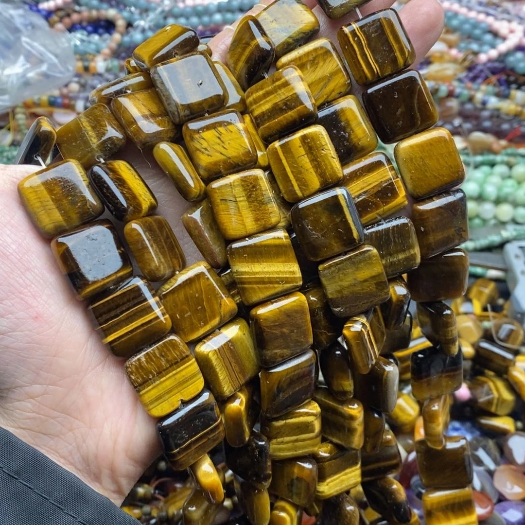 玛瑙/玉髓未镶嵌珠宝半成品一条天然6×18黄虎石方片微瑕