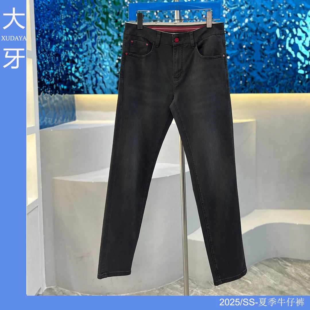 【大牙】525#薄款黑灰色牛仔裤男2025夏季男时尚弹力修身小直筒