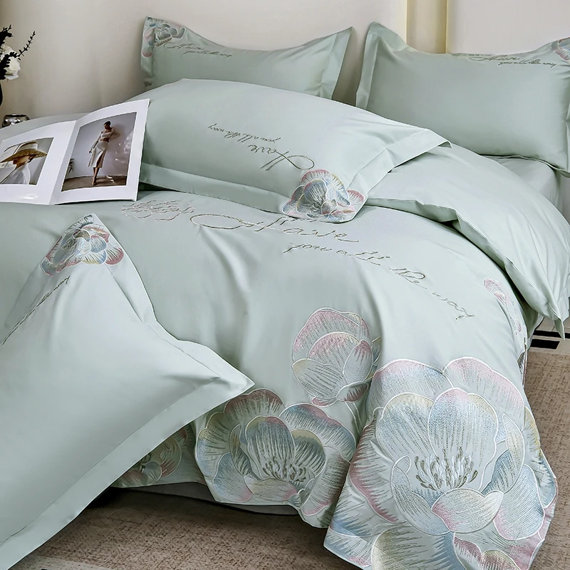 法式轻奢刺绣宽边四件套高级感超柔软被套床单床笠款家用床上用品