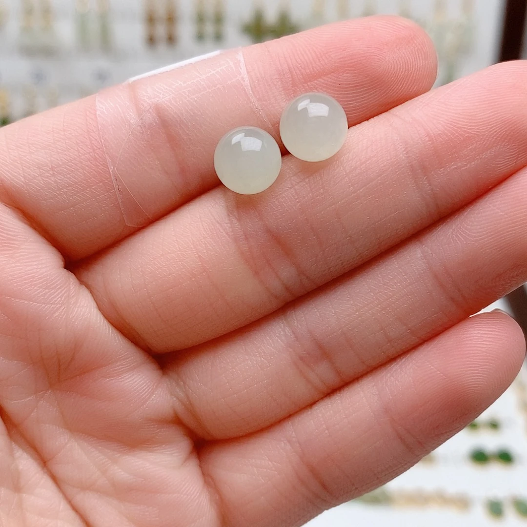 和田玉银S925镶嵌耳饰