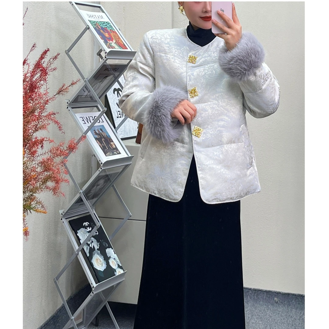 D857168#实体门店贵气新中式浮雕花国风加棉加厚外套时尚百搭外套