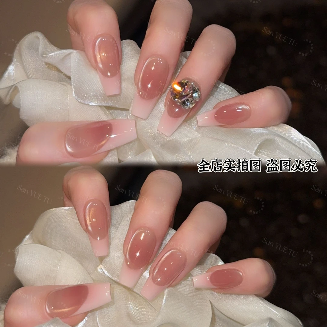 水灵灵（12片）-三月兔手工春季法式简约美甲猫眼美甲气质款穿戴甲
