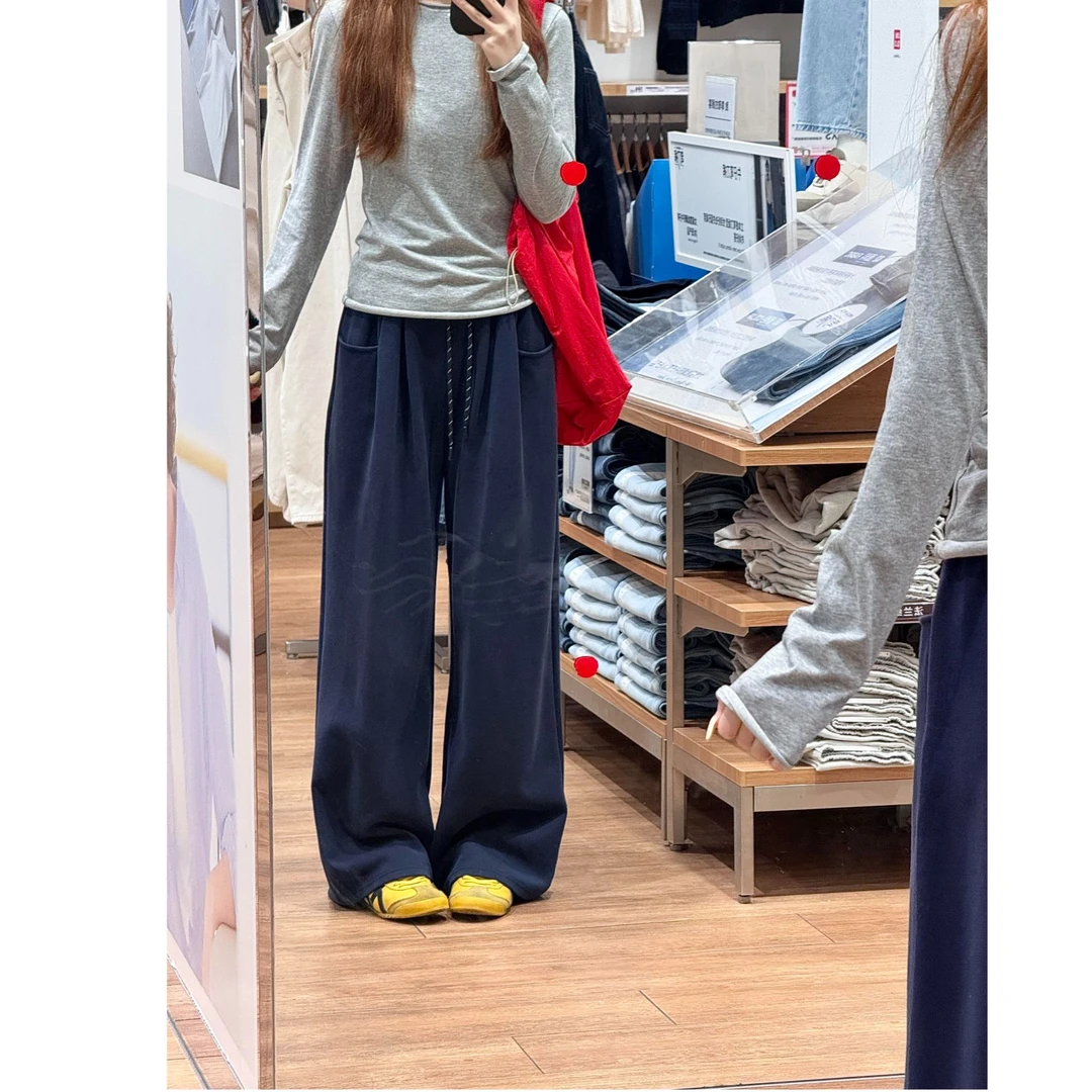 2025新款高腰垂感美式直筒休闲拖地裤大码女装微胖mm宽松显瘦卫裤