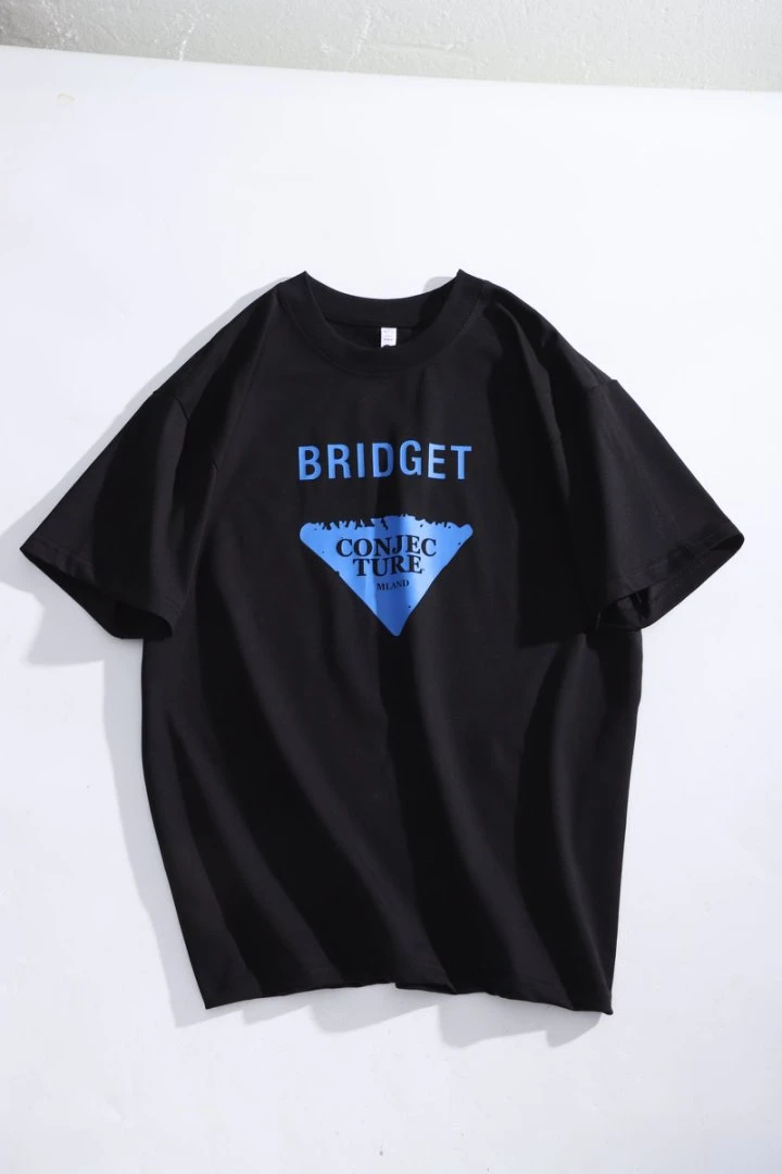 W803重磅280重工印花三角标丝光棉短袖T恤男女同款情侣半袖上衣