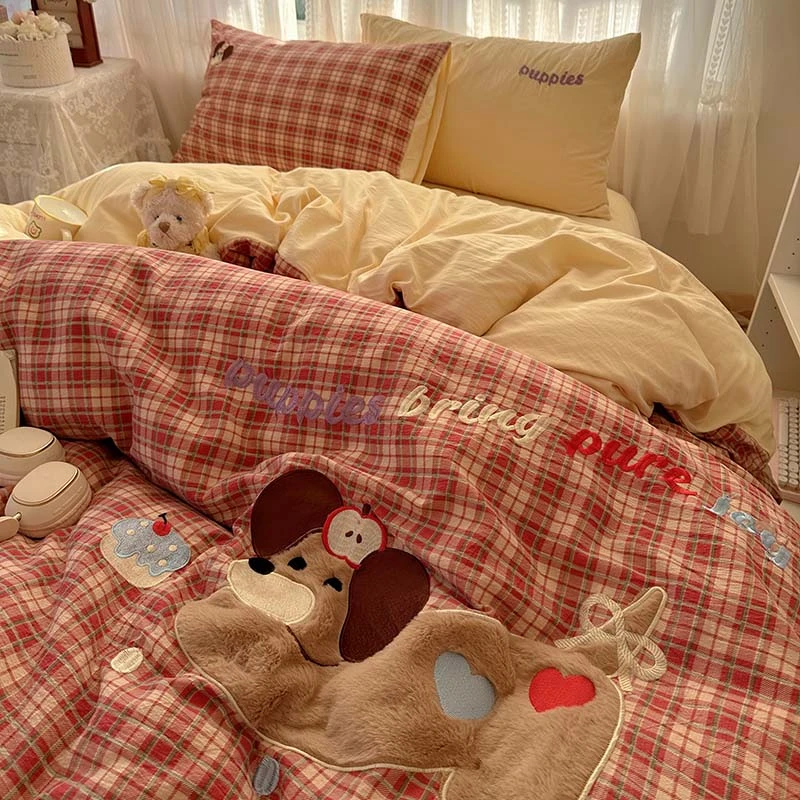 卡通亲肤水洗棉床上四件套贴布绣床品学生宿舍被套床单床笠三件套