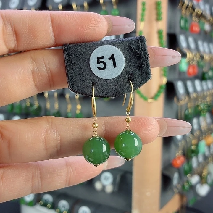 和田玉18K金镶嵌耳饰ye