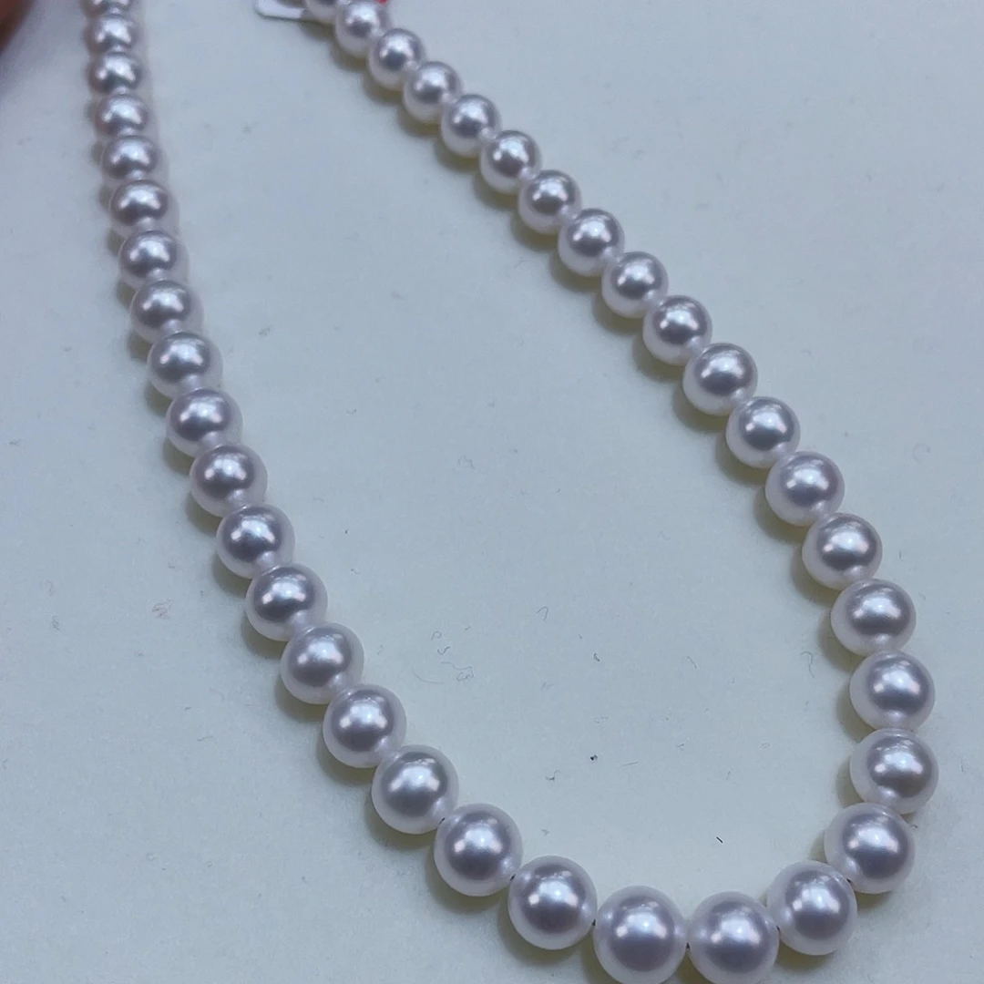 淡水珍珠7左右镜面丝绸冷白澳白光毕业银S925镶嵌