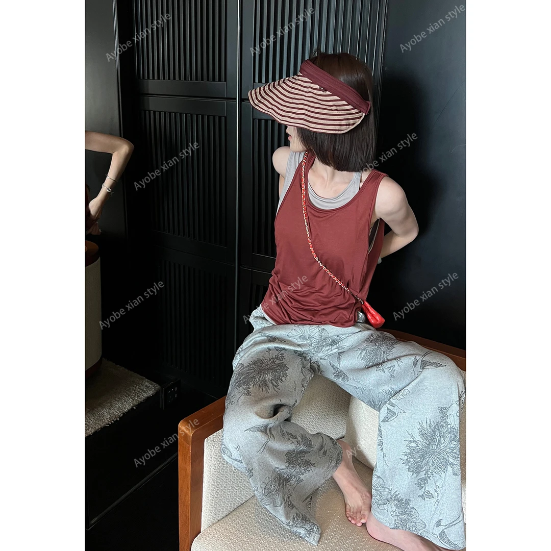 AYOBE小贤/浆果信片  复古层次感撞色叠堆假两件背心显瘦百搭