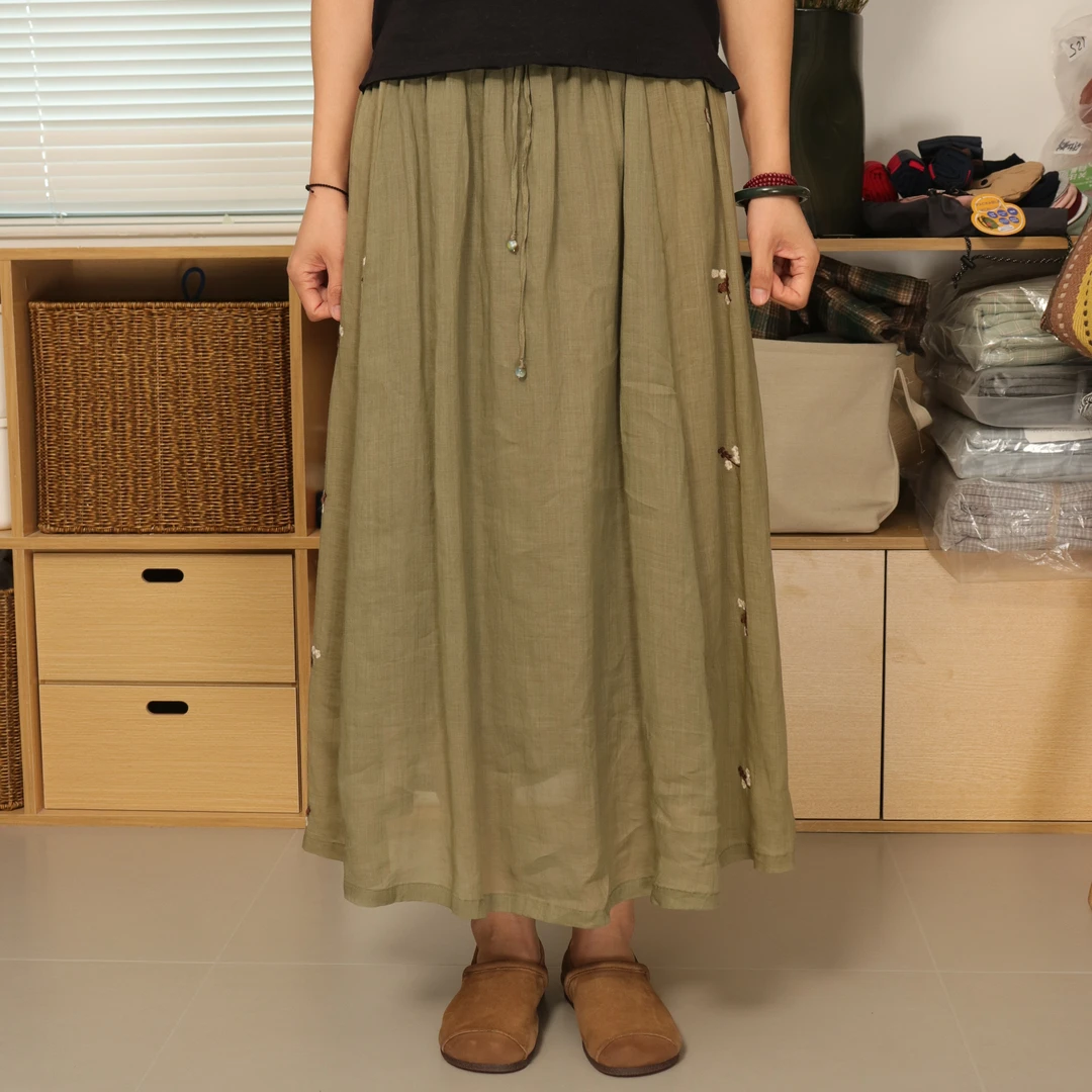 26苎麻 刺绣 半身裙3色