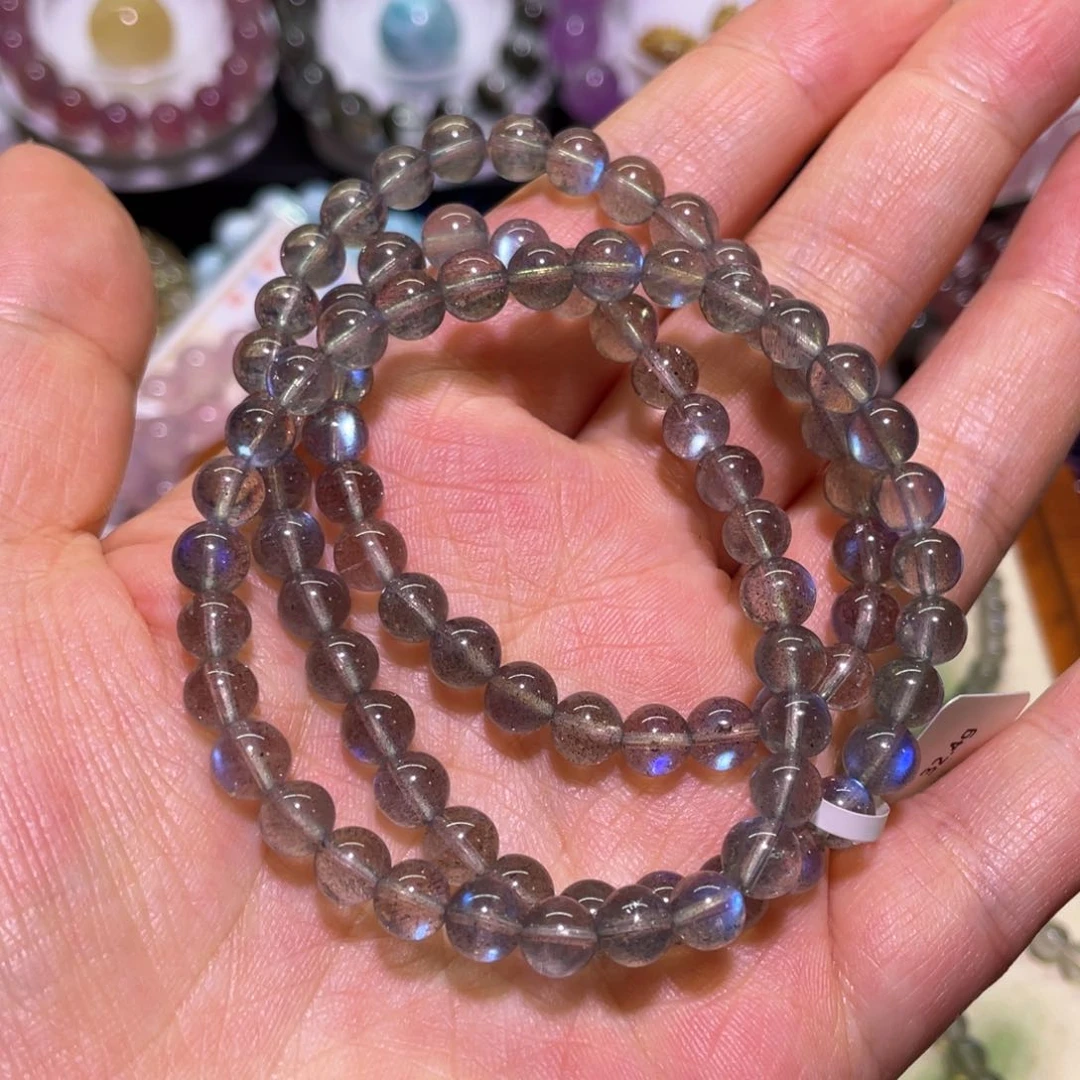 拉长石手链未镶嵌6.6mm全蓝灰月光