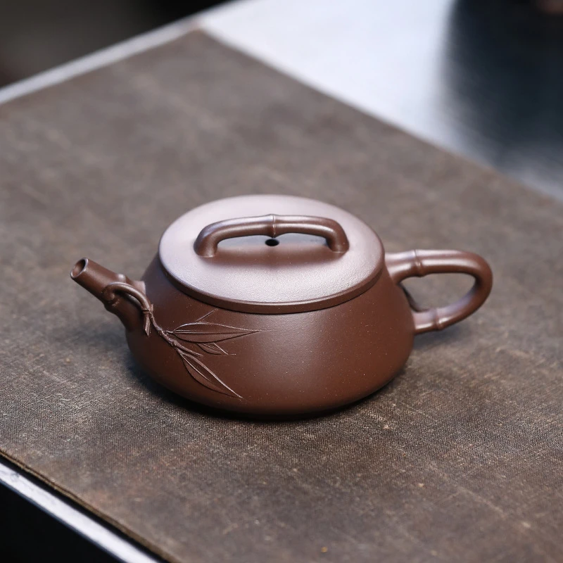 宜兴紫砂壶正宗手工茶壶非机车壶原矿紫泥竹节石瓢壶茶具