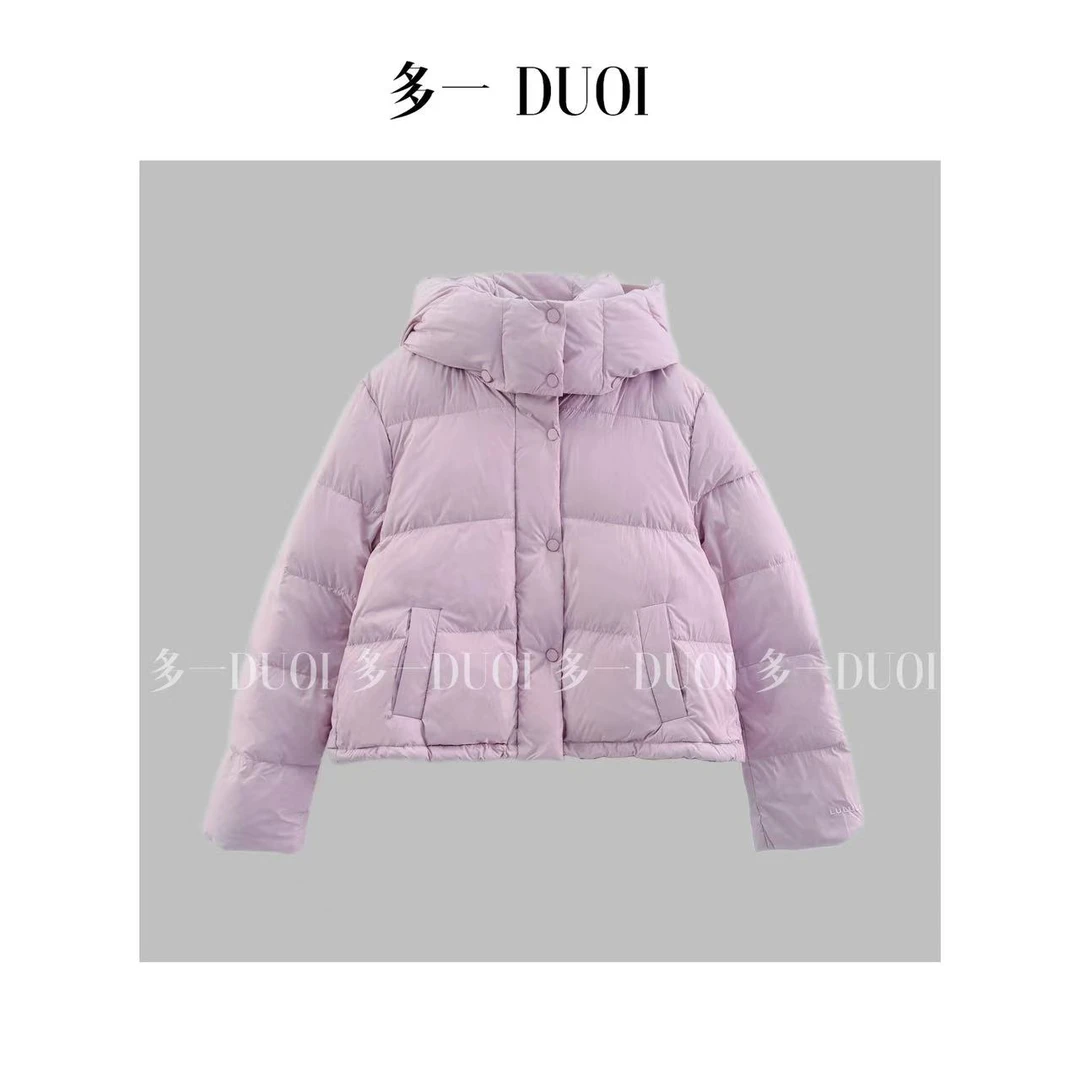 多一“豆腐泡芙”2024冬季休闲保暖纯色泡芙四格连帽防风保暖羽绒服