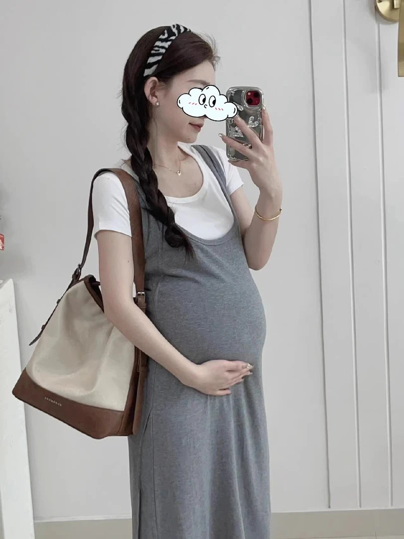 孕妇夏装连衣裙女2025新款时尚套装洋气时髦长裙两件套背带裙夏季