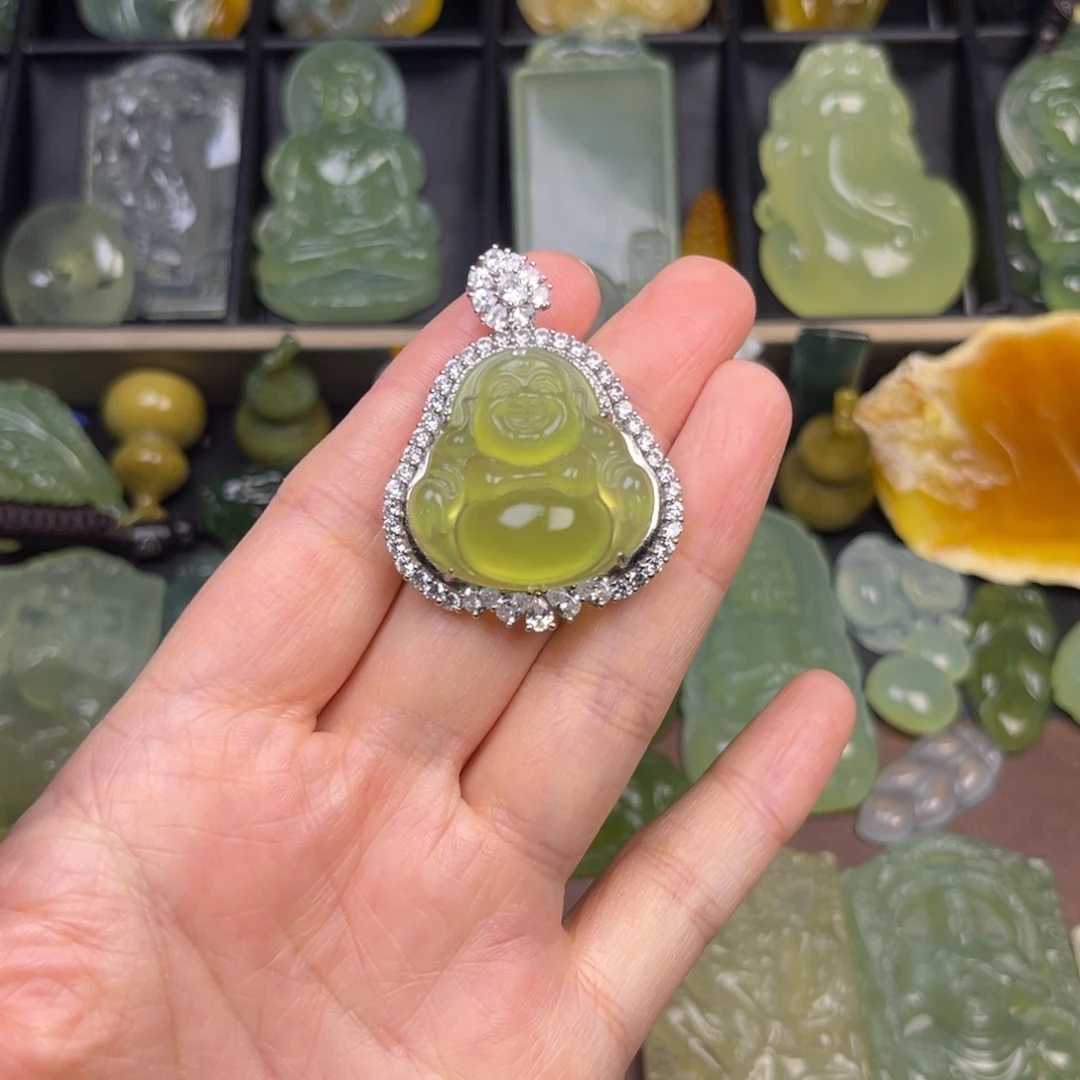 蛇纹石玉银S925镶嵌吊坠(不含链)