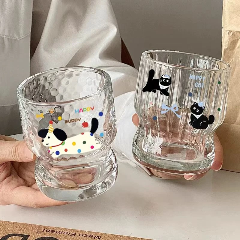 少女心学生耐热小狗透明玻璃杯冰美式拿铁咖啡杯啤酒杯饮料水杯