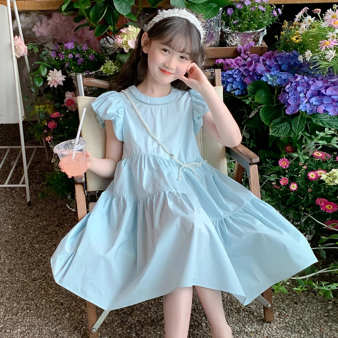 女童裙子夏款2025新款洋气童装女孩夏季休闲泡泡袖儿童夏天连衣裙