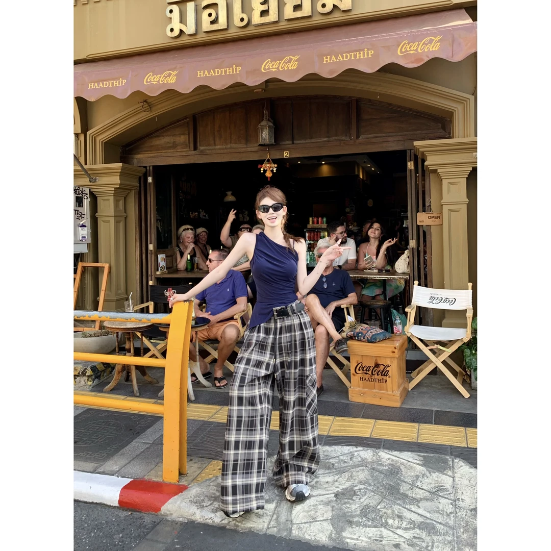 【XIAOXIN】春款韩版复古格子气质时尚阔腿休闲裤LWJ25A1K380