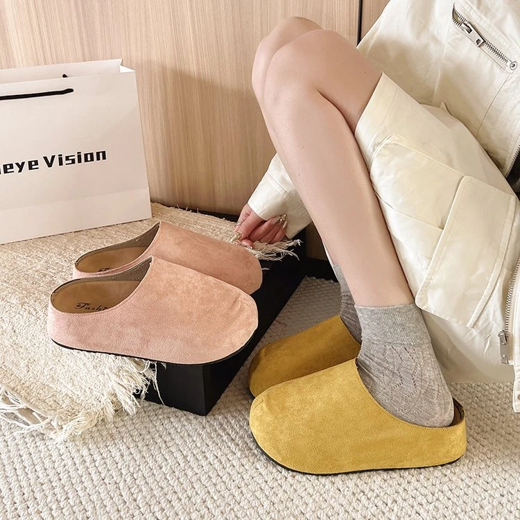 2025新款复古包头半拖鞋女厚底舒适懒人鞋时尚百搭勃肯拖鞋