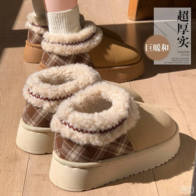雪地靴女冬季新款防水时尚短筒厚底增高保暖加绒外穿女士毛毛棉鞋