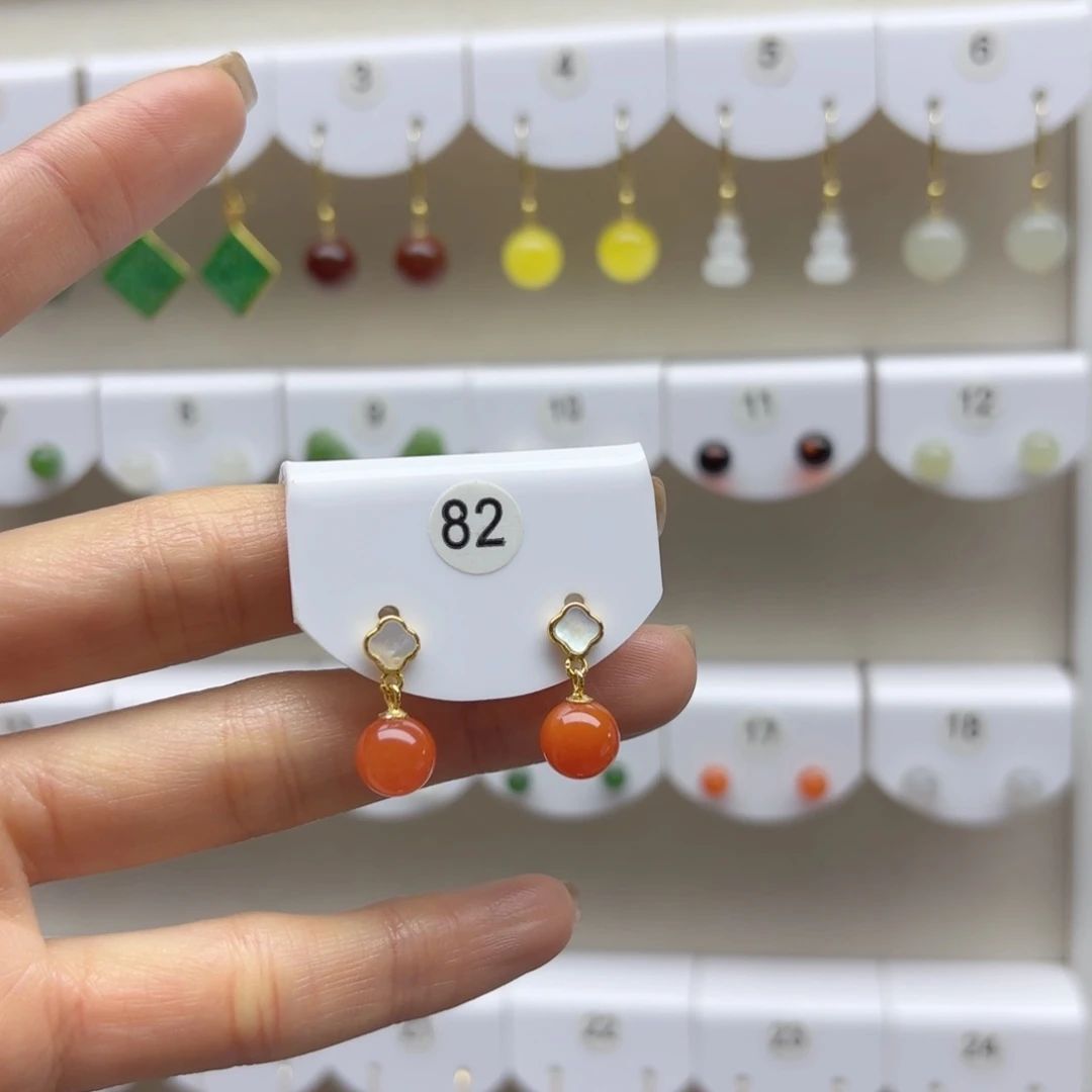 银S925镶嵌南红玛瑙耳饰