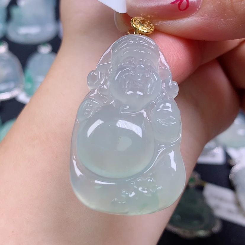 【闪购商品】翡翠18K金镶嵌颈饰财神