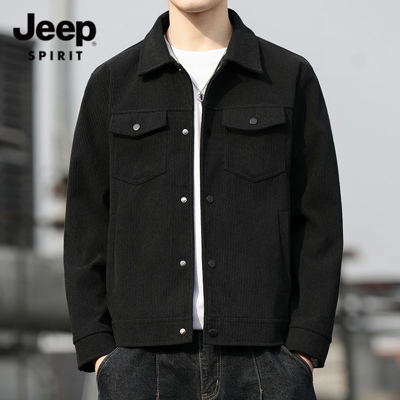 JEEP吉普灯芯绒夹克男春秋工装翻领休闲夹克外套百搭保暖上衣男装