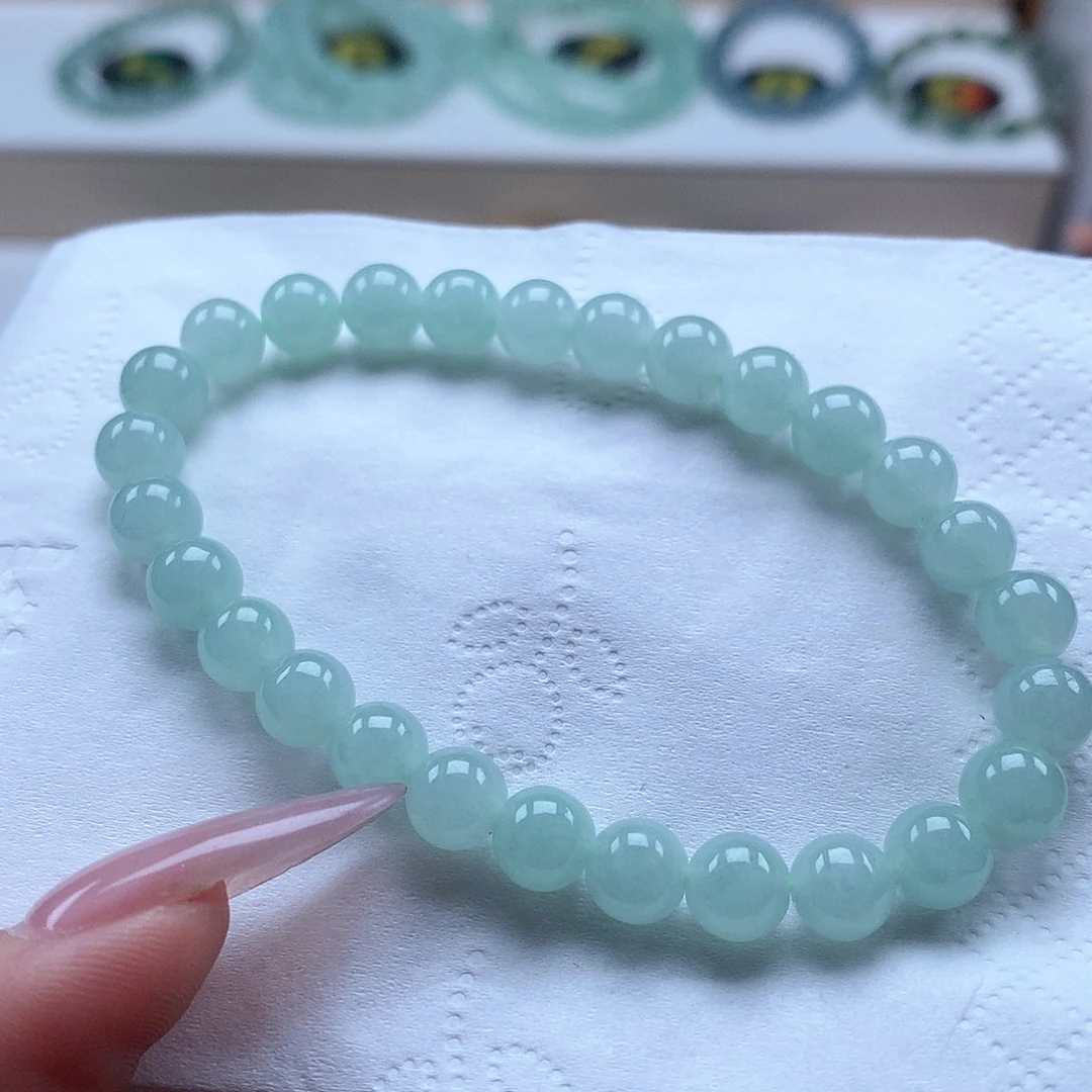 翡翠未镶嵌手串甜绿7.0