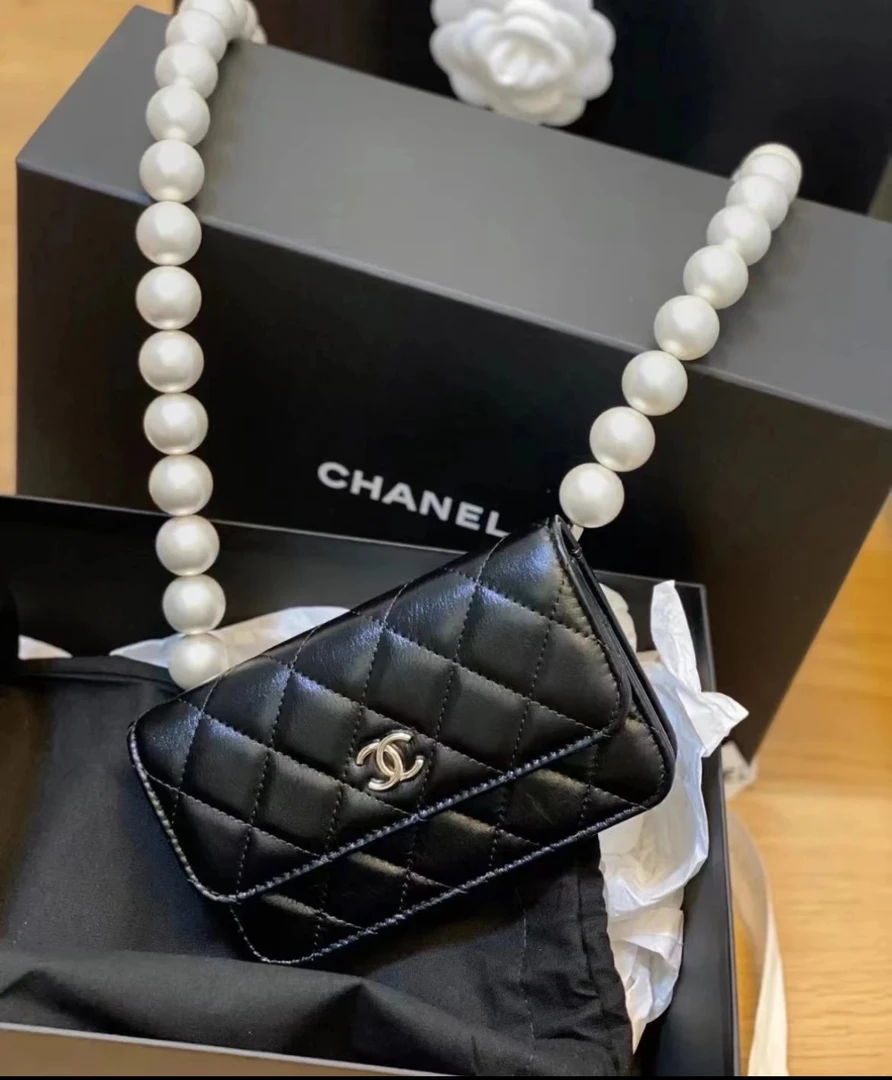 95新 Chanel/香奈儿 黑色大珍珠链条woc包  底长15cm 14752903