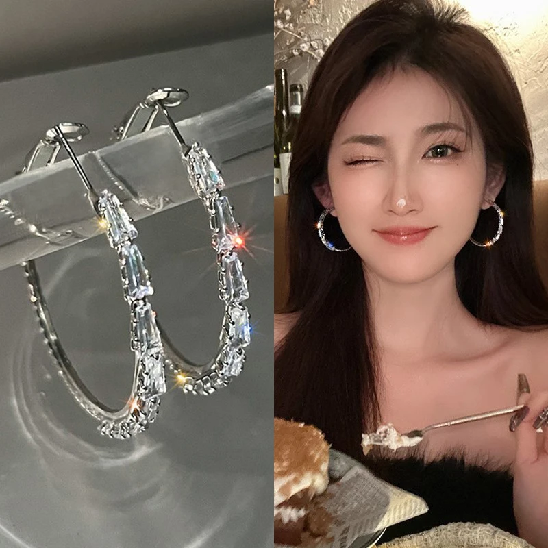 铜合金耳饰 925银针轻奢小众精致耳圈耳环女欧美典款百搭素圈