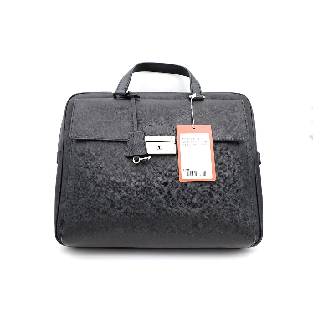 95新 Prada/普拉达 98新黑银十字纹公文包36*29/27108
