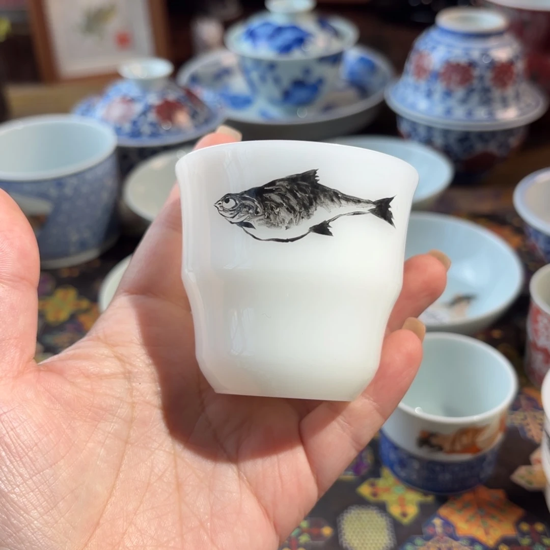 陶孤品青花手绘杯杯杯