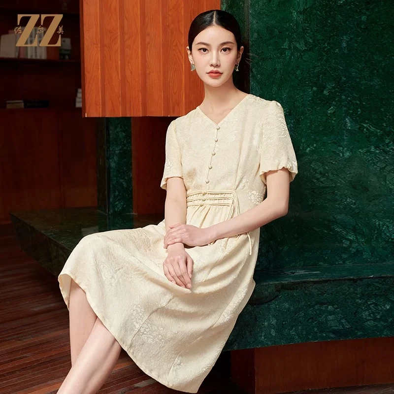 【佐尔美专属M42LS42】2025新款收腰连衣裙女时尚气质桑蚕丝长裙女