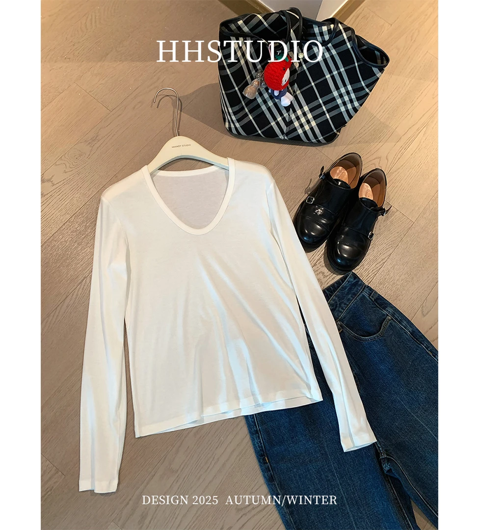 HHSTUDIO 羊毛莱赛尔U领T恤250956