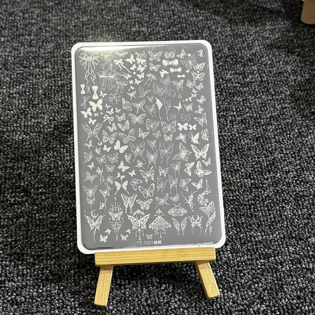 【美甲钢板】国风印花蕾丝蝴蝶方形便携简约加厚美甲时尚工具模具