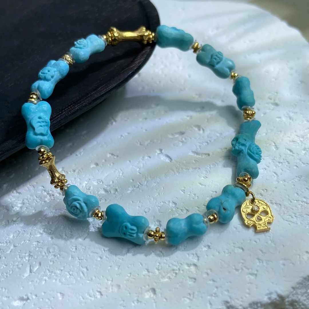 吾一|原矿绿松石骨头单圈DIY设计款手串15手围小众珠宝葬爱