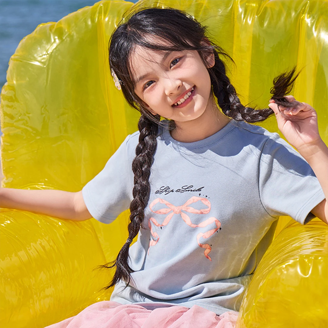 GXG童装2025夏季新款T恤女童时髦休闲印花短袖中大童上衣