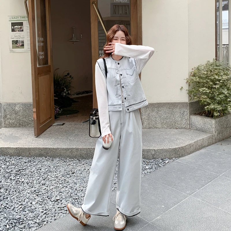 小众松弛感马甲阔腿裤2025春秋新款时尚显瘦设计感气质慵懒风套装