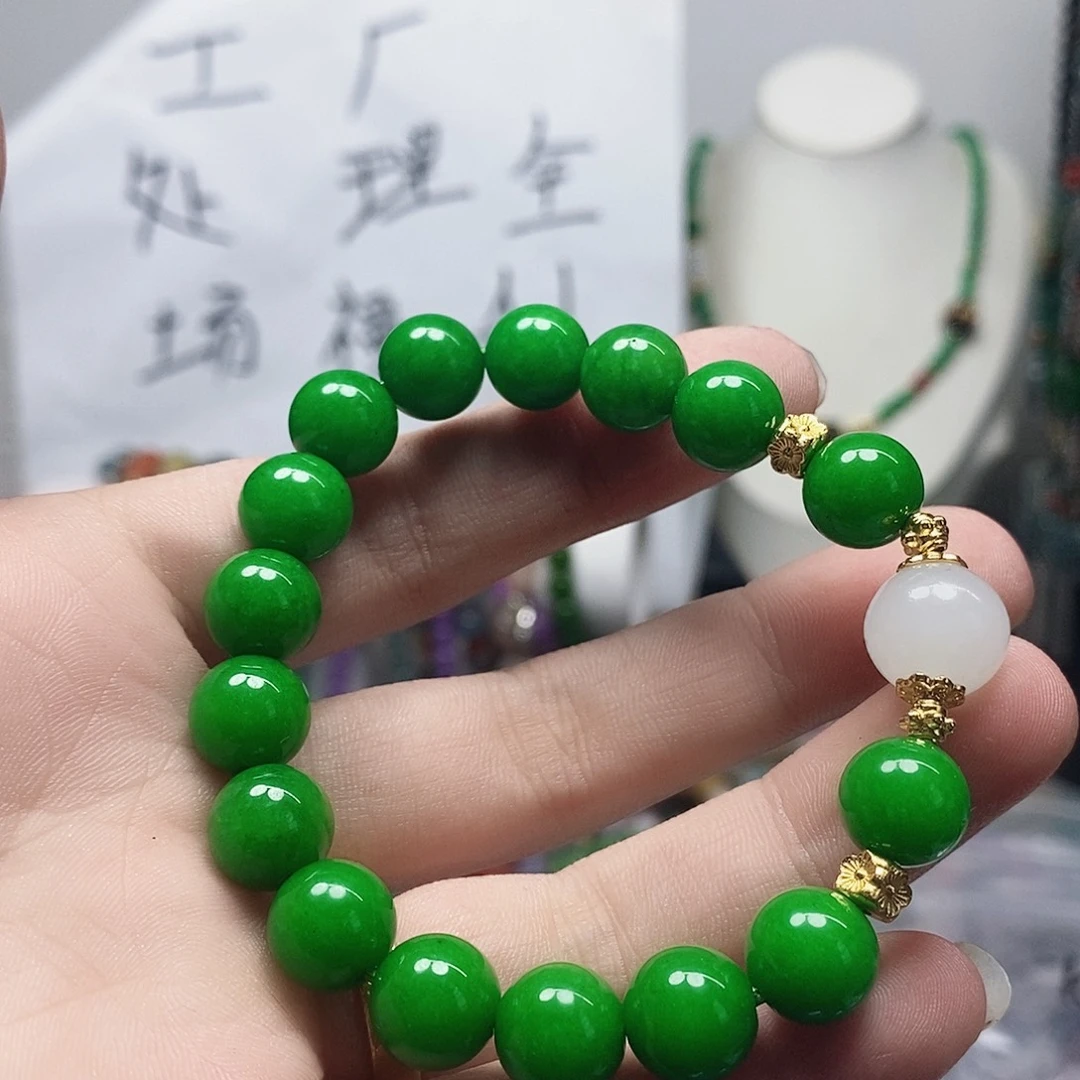 未镶嵌耳钉玛瑙/玉髓手链辣绿