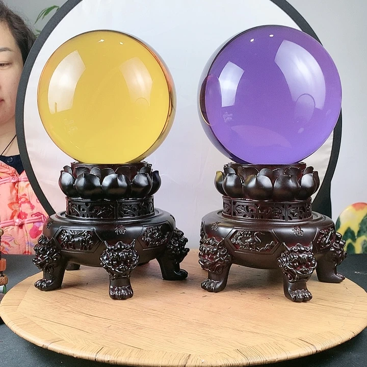 指***针石材一对水晶球直径20带高档底座