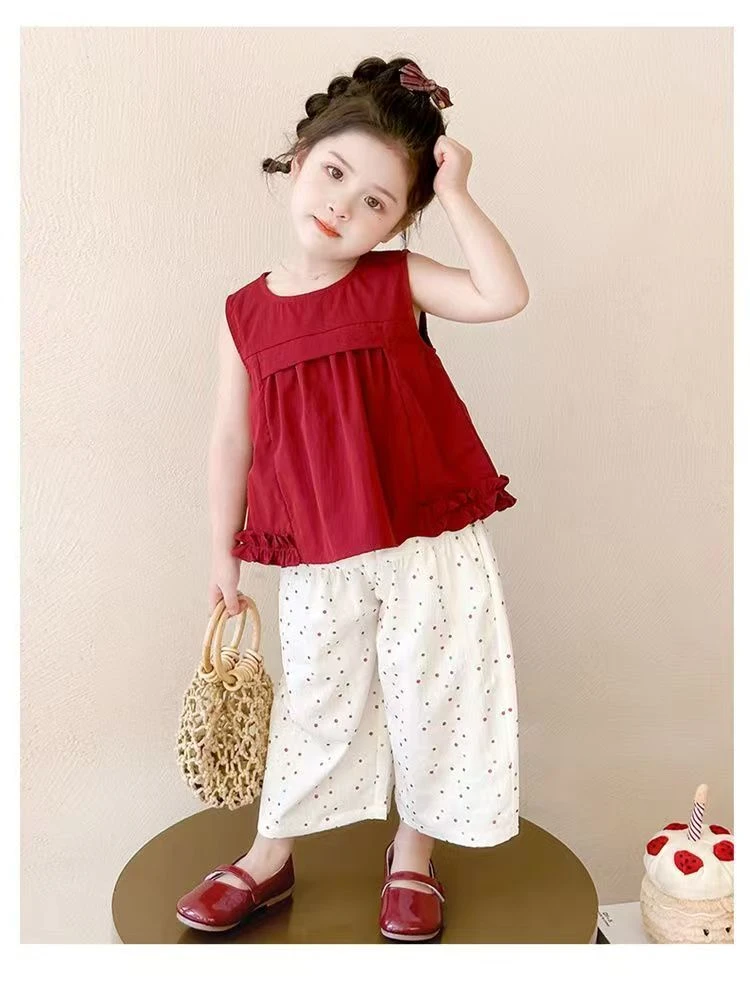 【新品】儿童波点女薄款套装波点防蚊裤两件套女童娃娃衫连衣裙套装