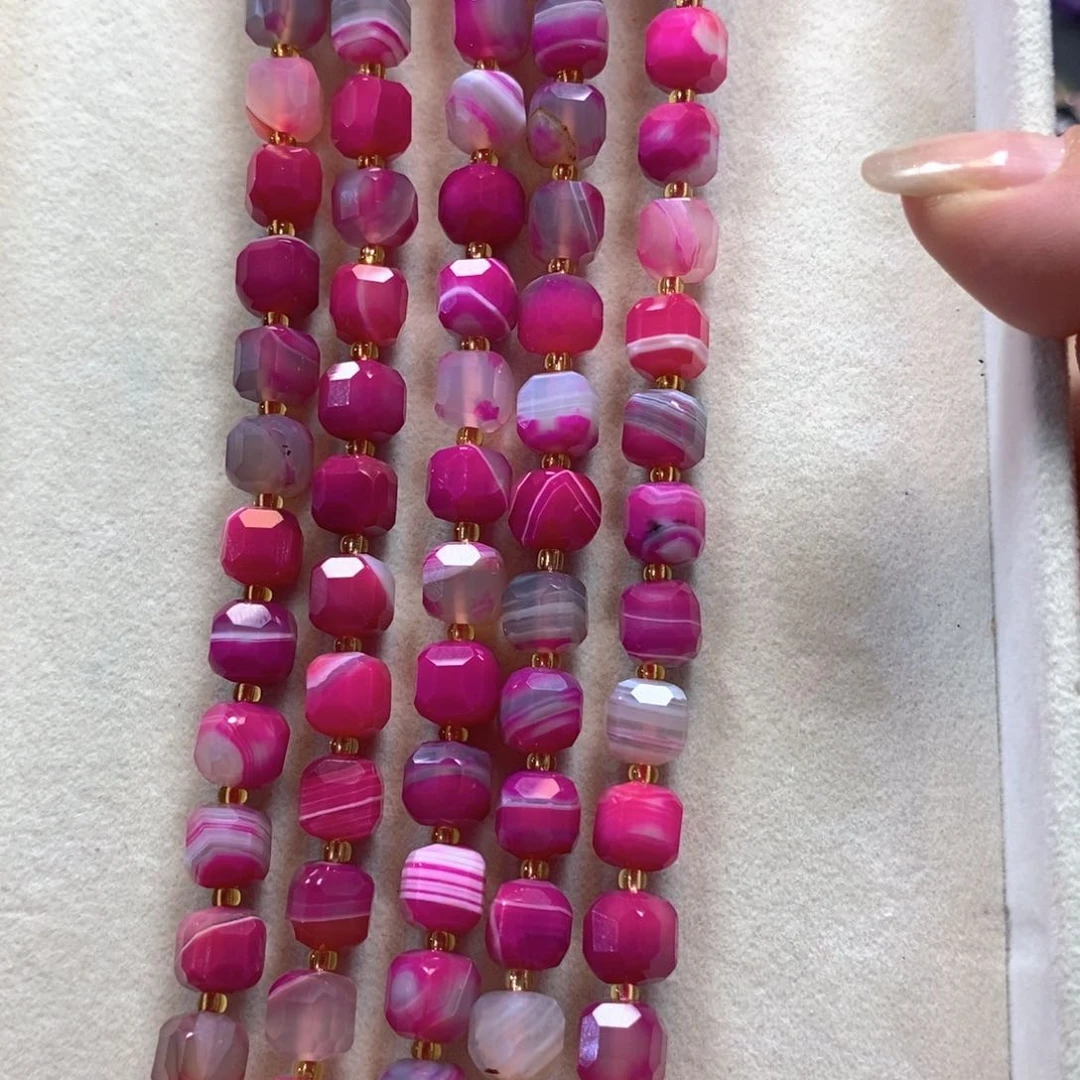 玛瑙/玉髓合金珠宝半成品玛瑙方糖切面一条卡8mm