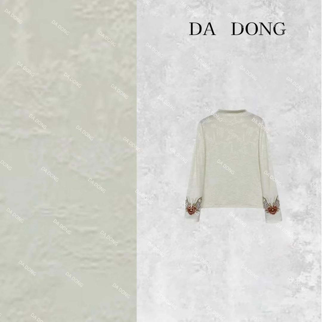 花团锦簇--新中式国风气质百搭打底重工刺绣针织半高领长袖衬衫