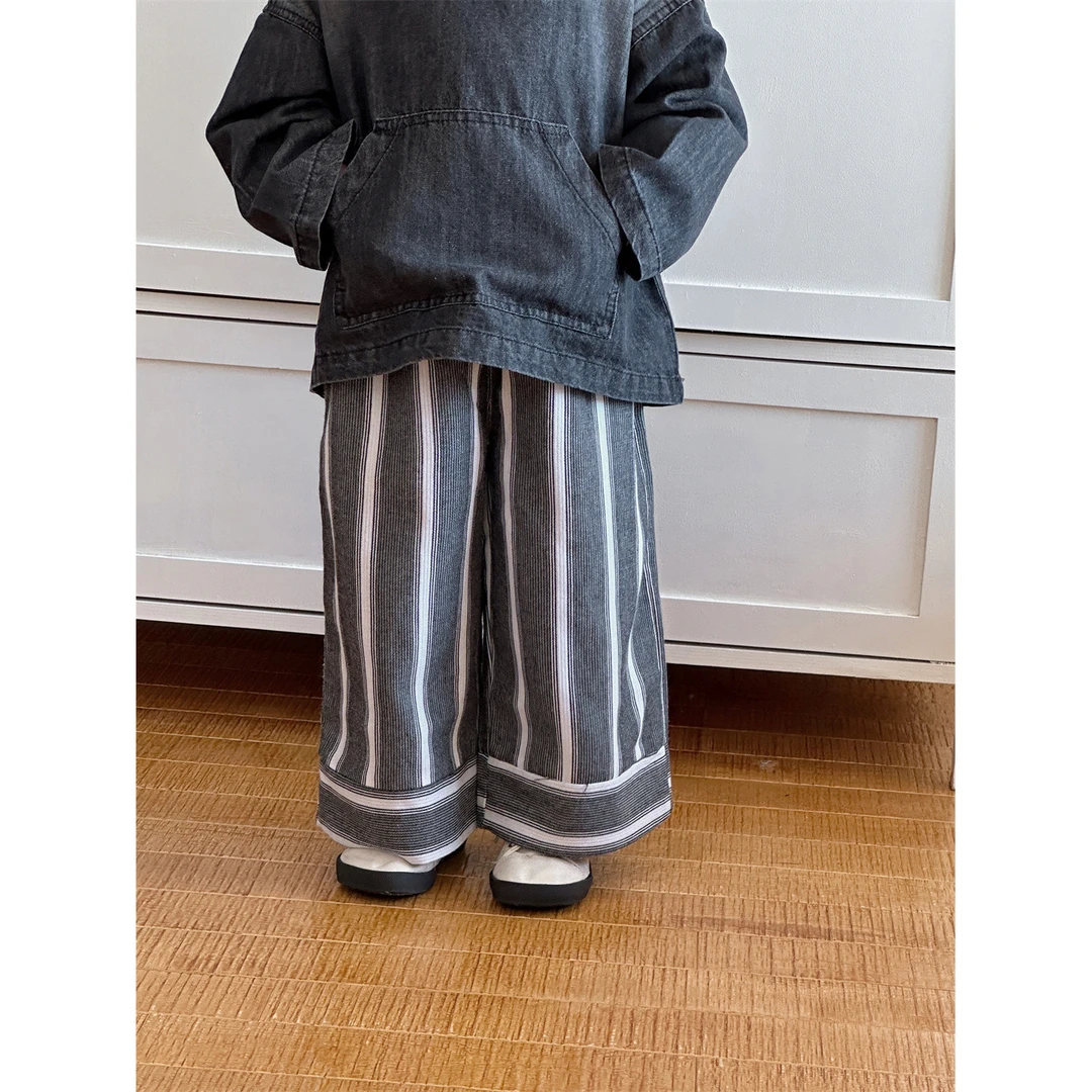 Yoko.style裤子2025春秋季新款韩版帅气儿童慵懒风条纹潮酷长裤