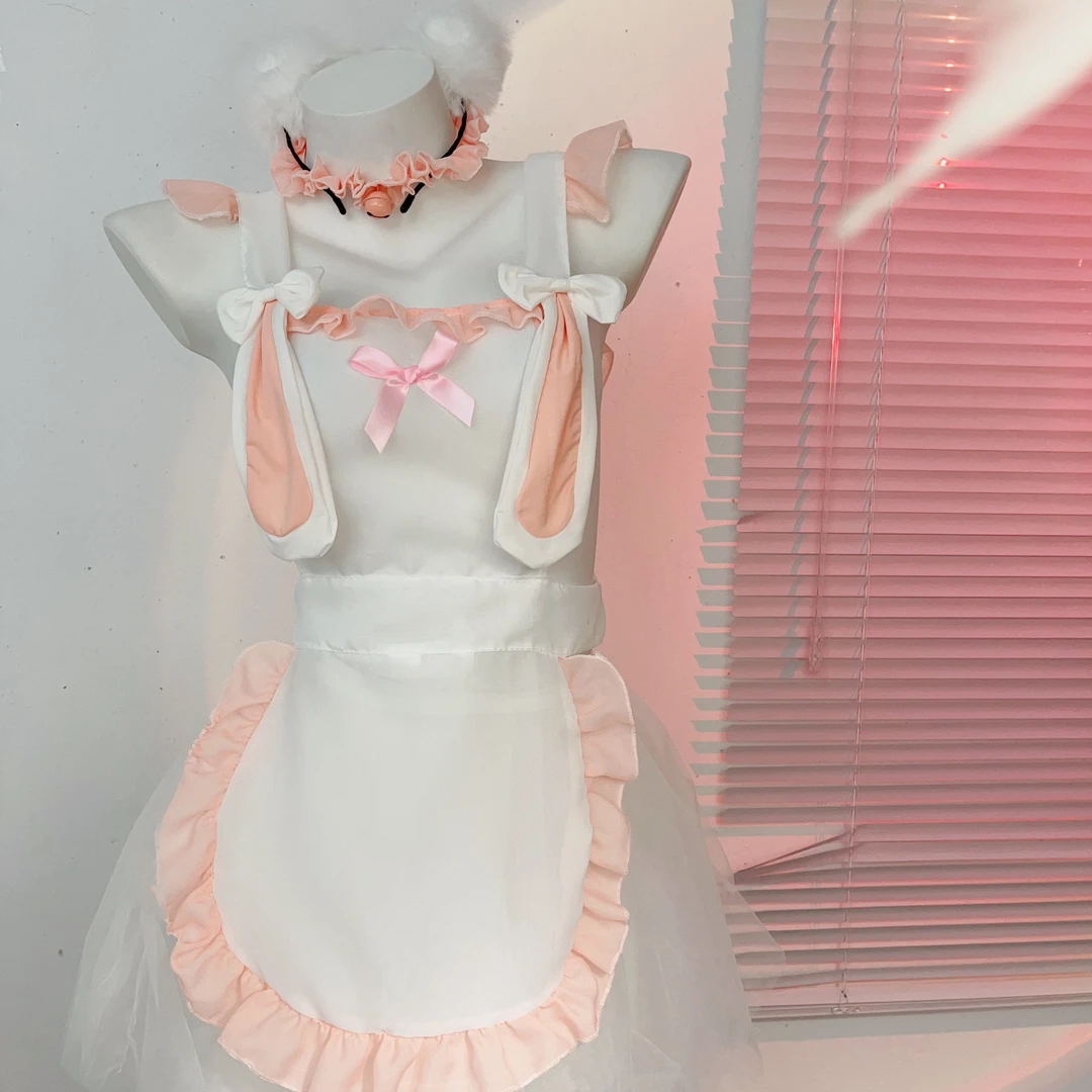 粉白飘飘兔 手作新款睡裙（连连衣+头饰+兔耳朵+铃当项链+纱裙）