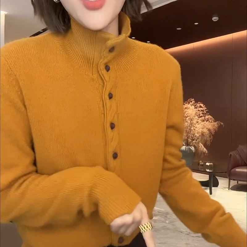 【柿宝】新款休闲高领针织开衫毛衣外套LK2508309