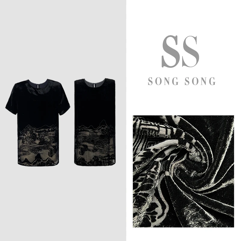 SONG-原创【石桥溪月】“人丝真丝”重工丝绒烧花定位花百搭时尚上衣