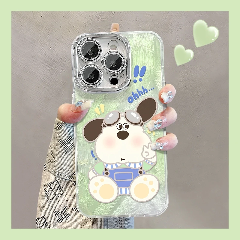 比耶掌门狗适用苹果15华为vivo/oppo小米iPhone16精孔羽纱手机壳