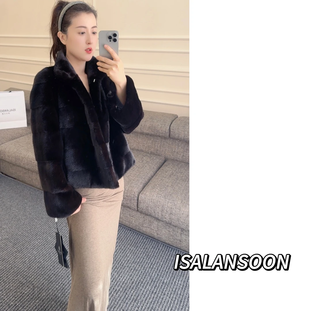 ISALANSOON FURS “鎏金世家” 丹麦紫标横排工艺水貂外套女-25055