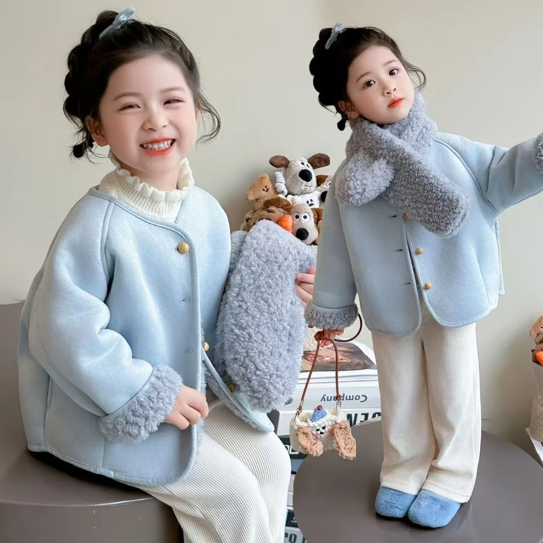 女童秋冬装皮毛一体2025新款女宝宝洋气加厚保暖上衣儿童冬季外套