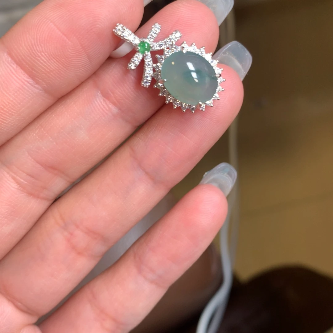 翡翠戒指银S925镶嵌吊坠